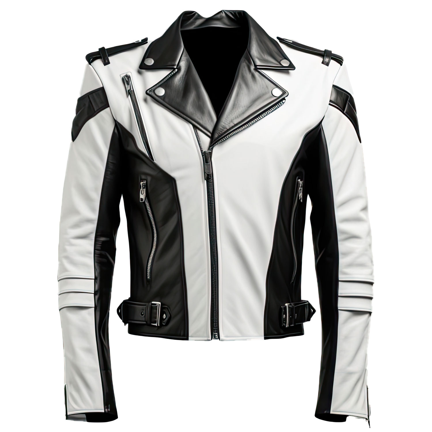 Herren Luxe Witte En Zwarte Rider Leren Jas