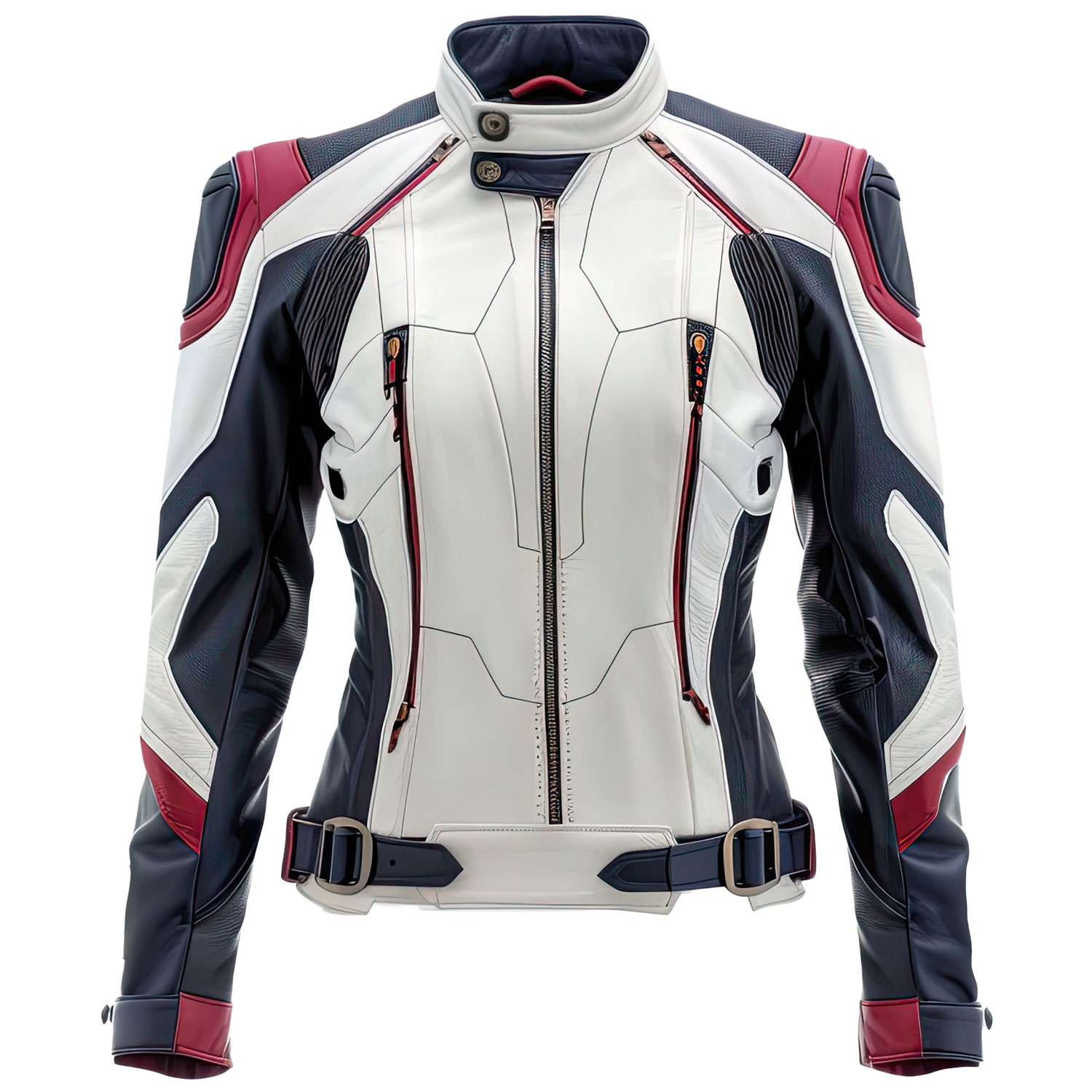 Dames Unieke Sportieve Witte en Zwarte Biker Leren Jas