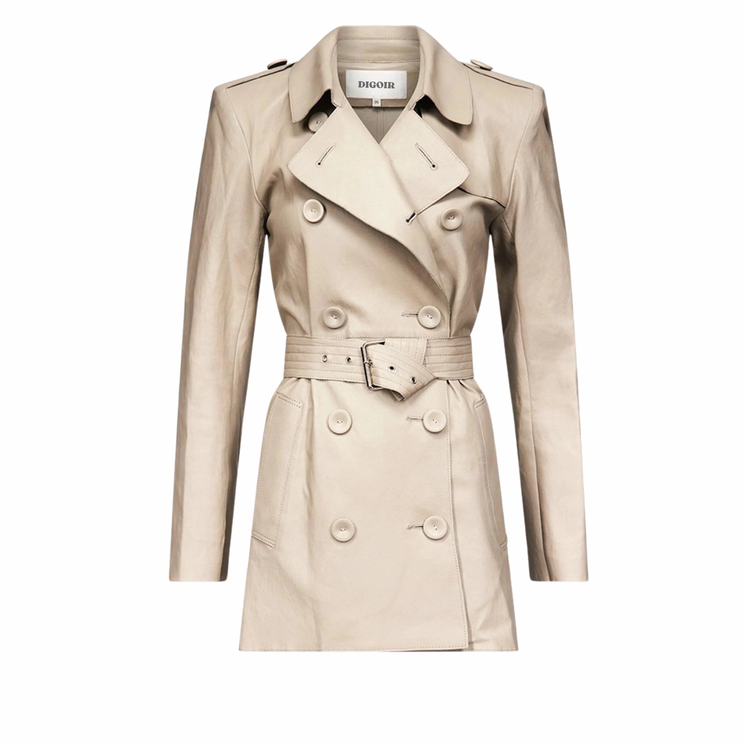Luxe Pebble Grey Leren korte Trenchcoat dames